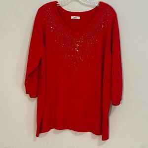 Croft & Barrow Red V-Neck Sweater with Embellishments